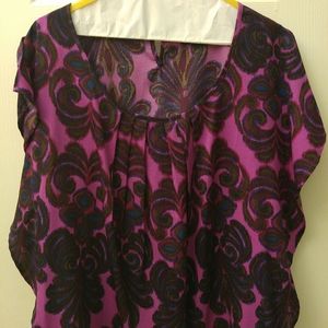 Ikat Brocade Print Ruffle Sleeve Blouse
